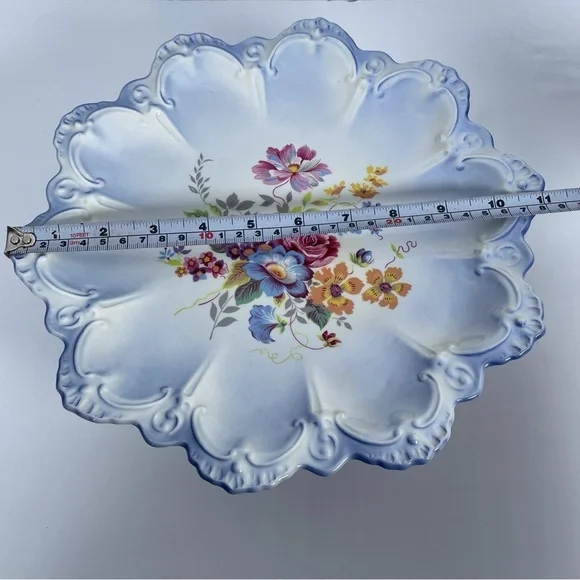 Vintage Floral Blue Pedestal Cake Stand Home Decor Fruit Display Centerpiece - Picture 8 of 12
